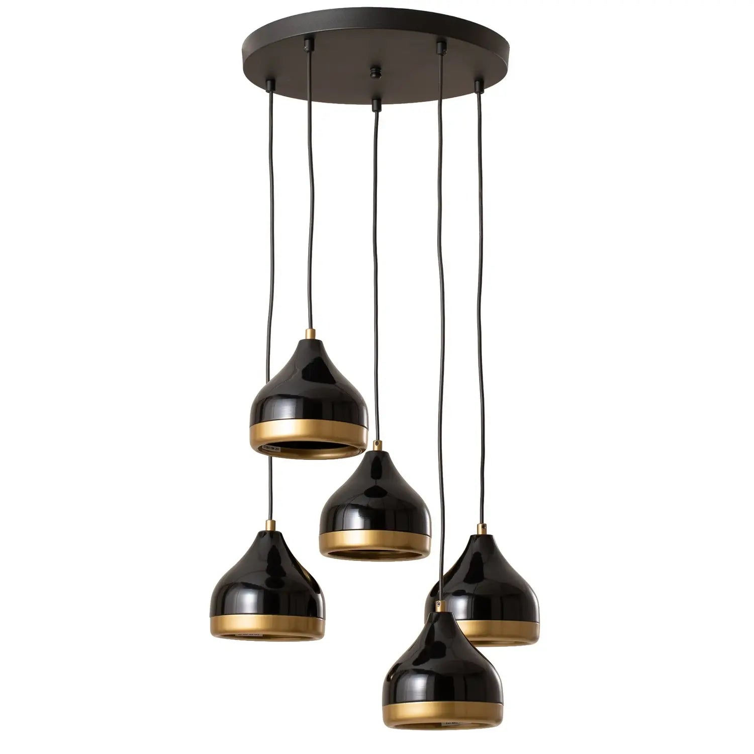 B-Ware Hängeleuchte Yildo Pendelleuchte Rondell Schwarz Gold Metall 5 Flammig E27 Led