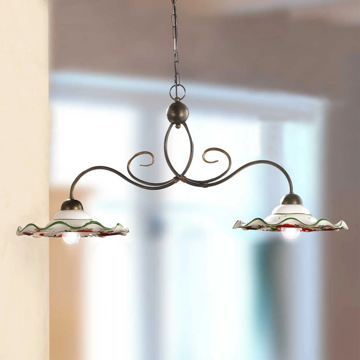 Ceramiche Hängeleuchte Rosolacci Pendelleuchte Hängelampe Keramikschirm 2flg E27 B-Ware