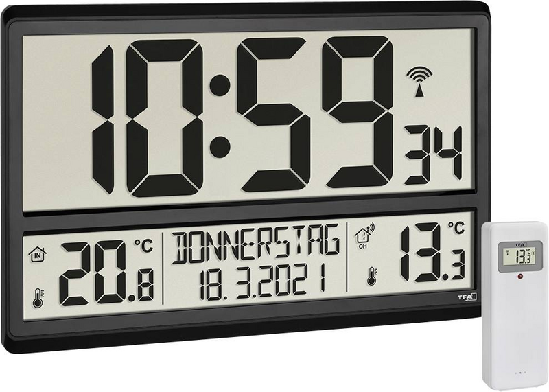 B-Ware Tfa Dostmann 60.4521.01 Funk Wanduhr Wetterstation Schwarz Großes Display Uhr136