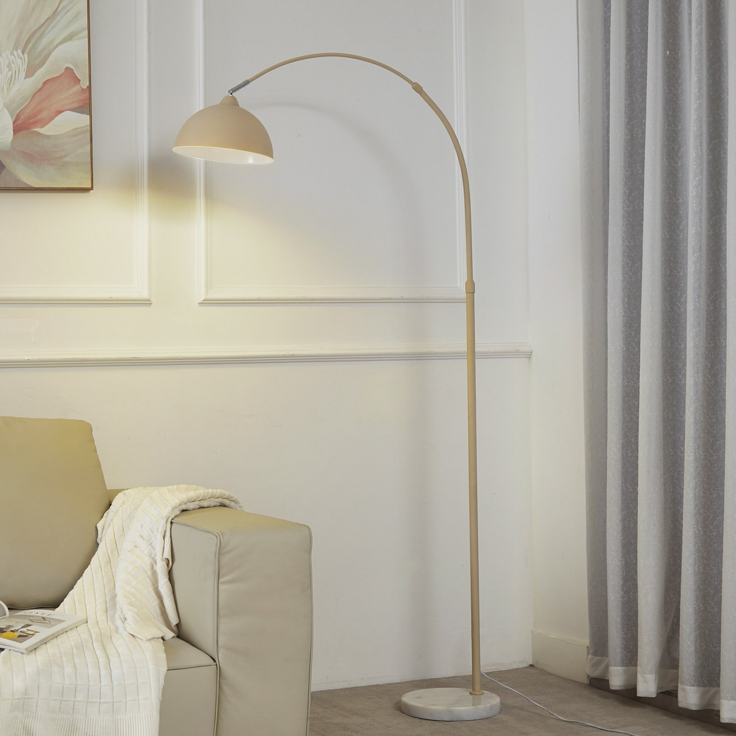 B-Ware Lindby Stehlampe Tonka Beige Metall Marmor 180 Cm E27 Stehleuchte Lampe Leuchte