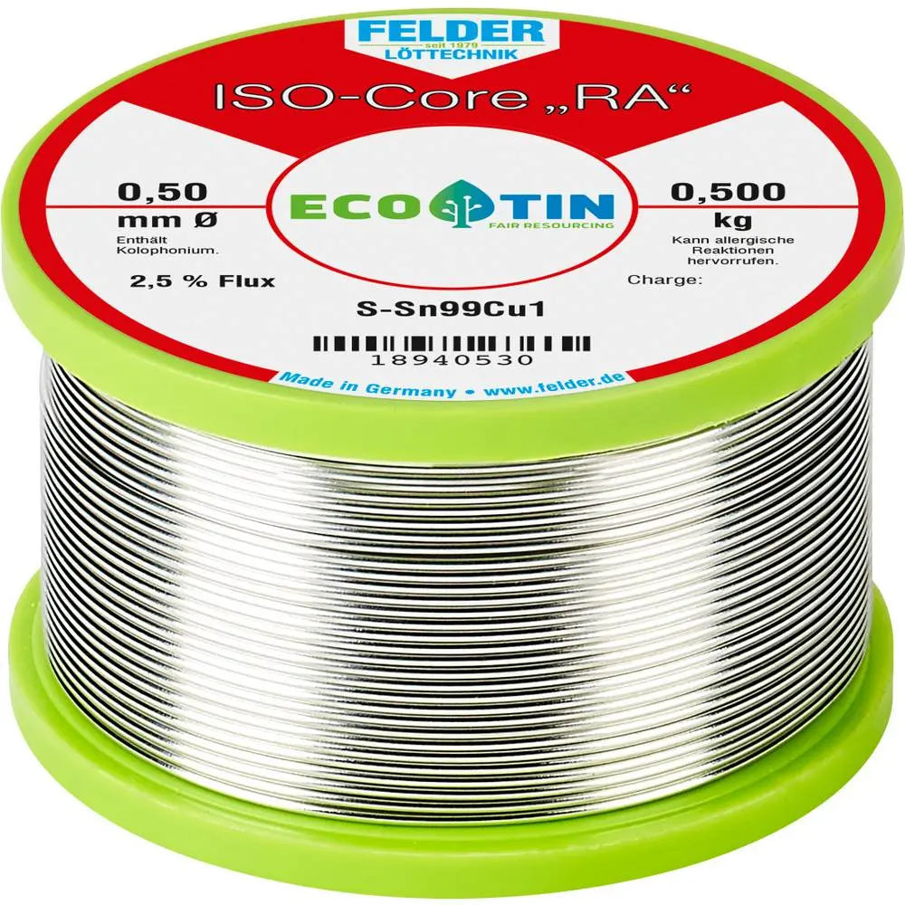B-Ware Felder Lötzinn Lotdraht Draht Spule Iso Core Ra Bleifrei Sn99 Cu1 0,5 Mm 0,5 Kg