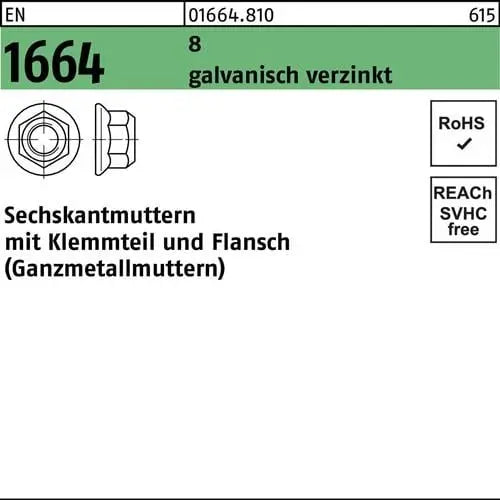 B-Ware Reyher Sechskantmutter Mutter Ganzmetallmutter M12 En 1664 Flansch 100 Stück