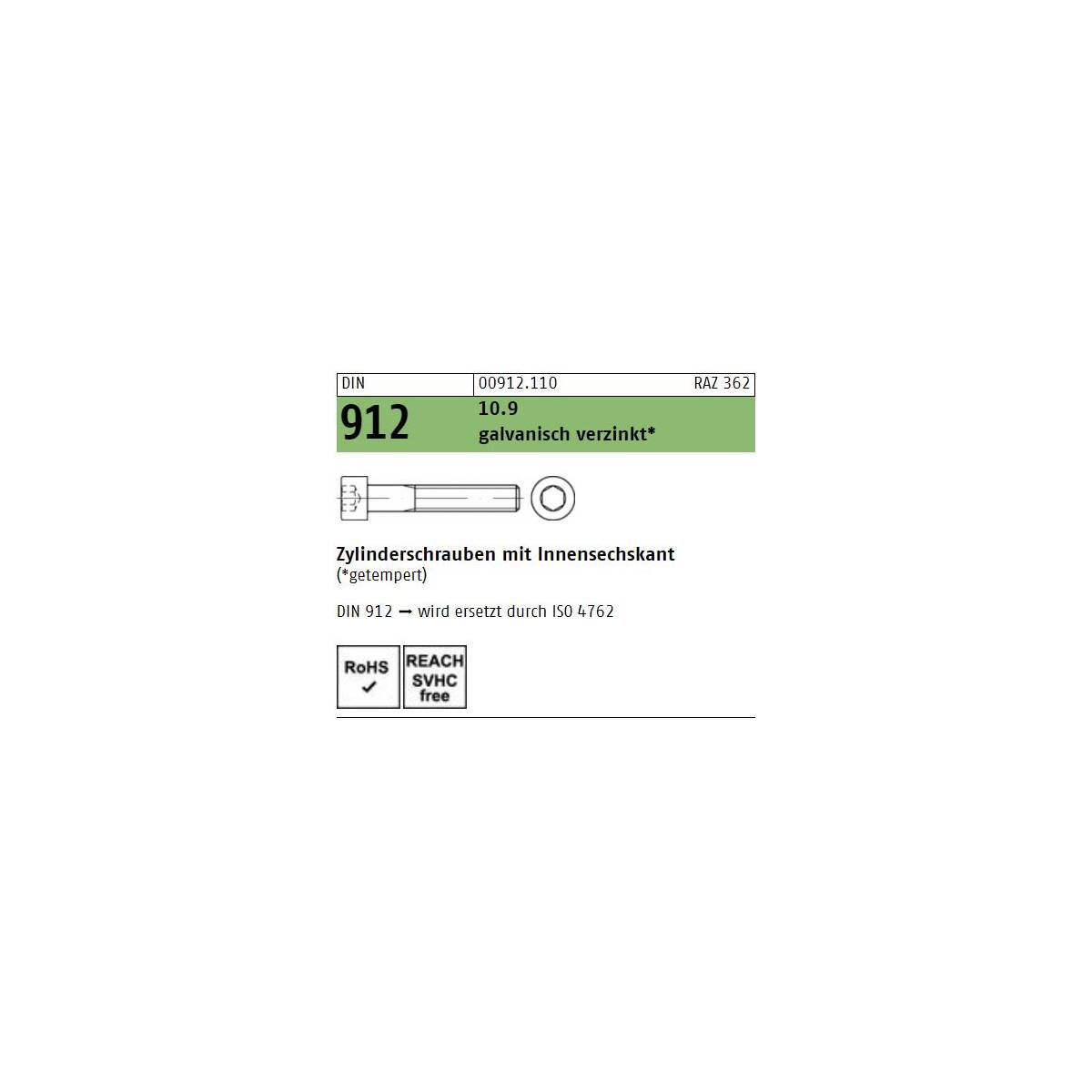 B-Ware Reyher Din 912 Zylinderschraube Innensechskantschraube M16x125 25 Stück