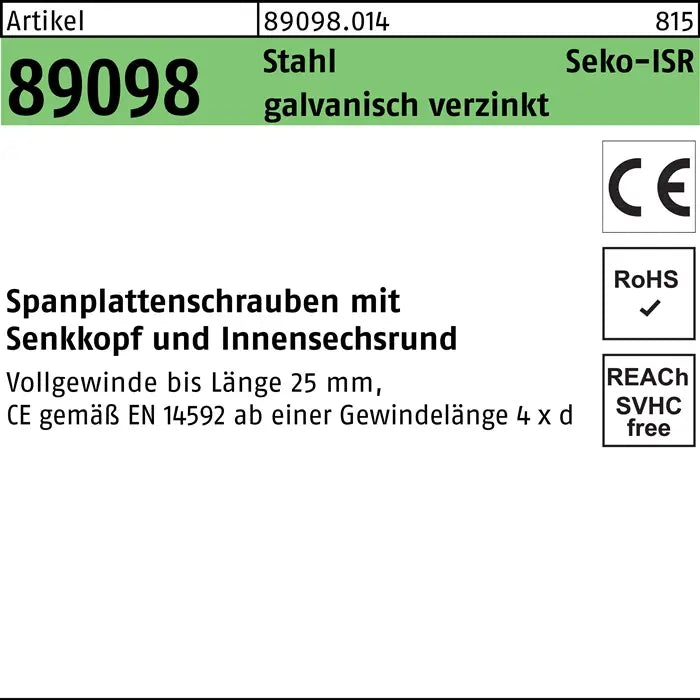 B-Ware Reyher Spanplattenschraube Schraube R 89098 Seko Innensechsrund Tg 6x80 4 Sets