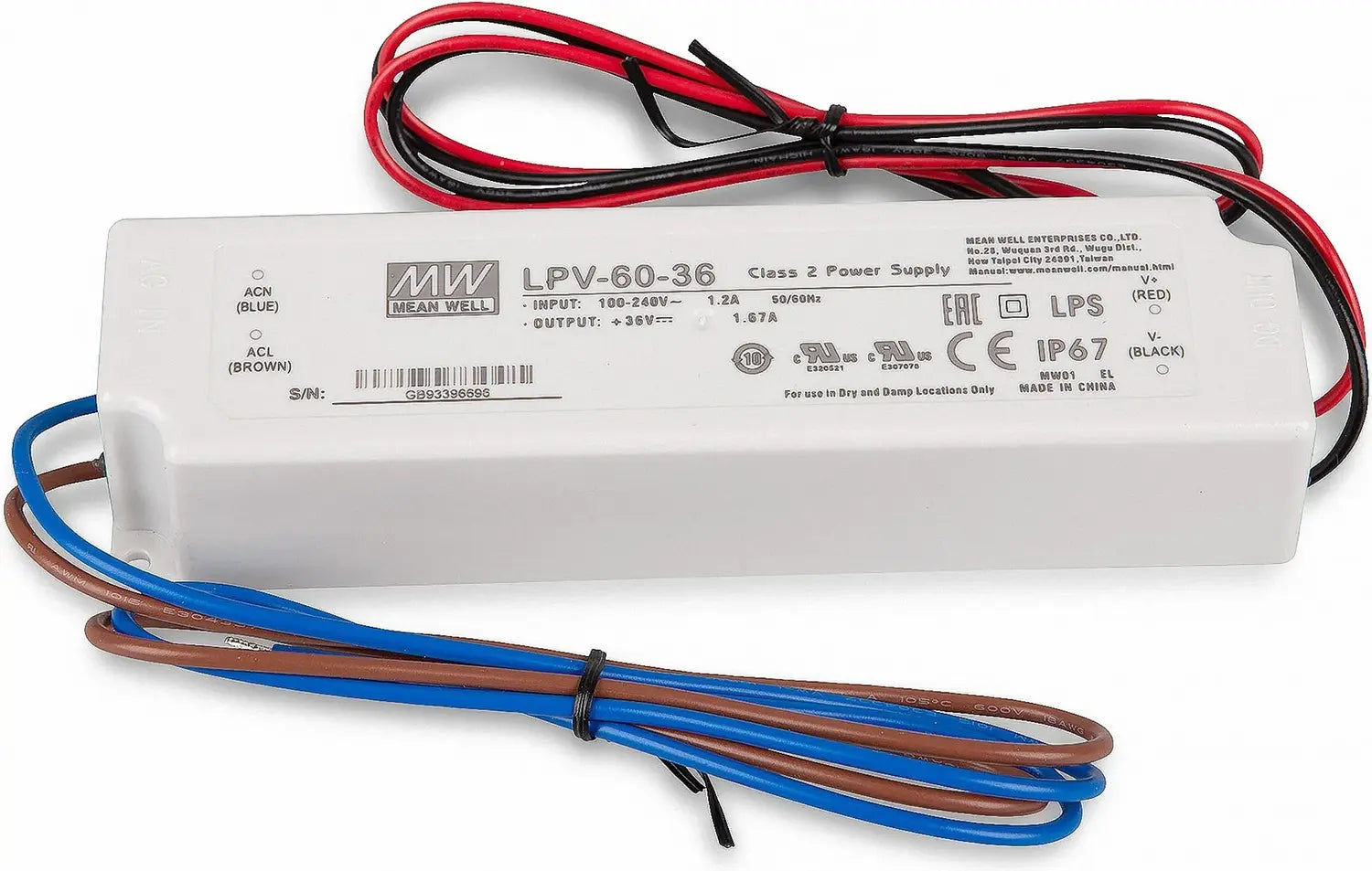 B-Ware Mean Well Netzteil Stromversorgung Led Treiber Lpv 60 36 Ip67 36 V Dc 60 W