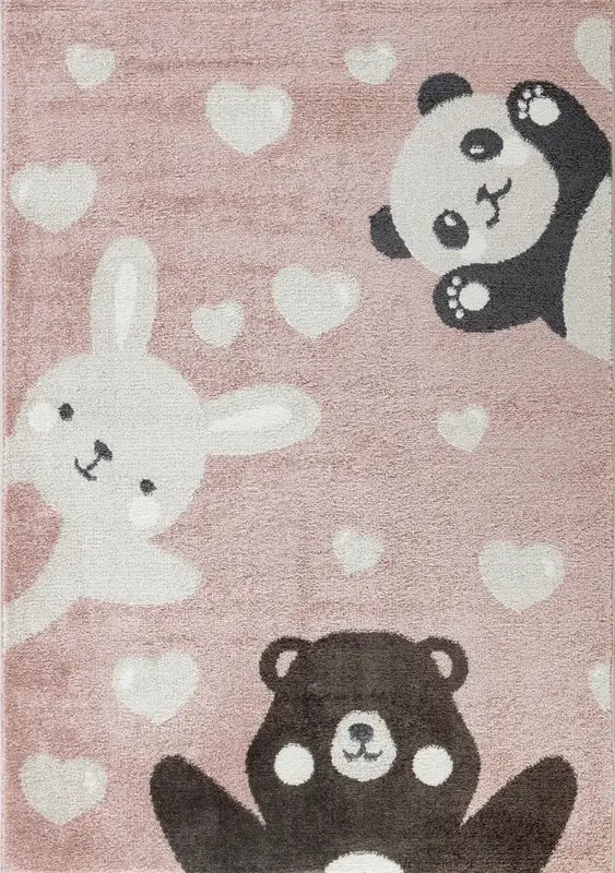 B-Ware Jimri Teppich Läufer Kinderteppich Bär Hase Panda Hellrosa Beige 80 X 150 Cm