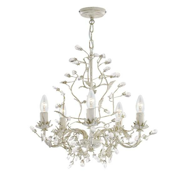 B-Ware Searchlight Kronleuchter Almandite Deckenlampe Deckenleuchte E14 5fl. Creme Gold