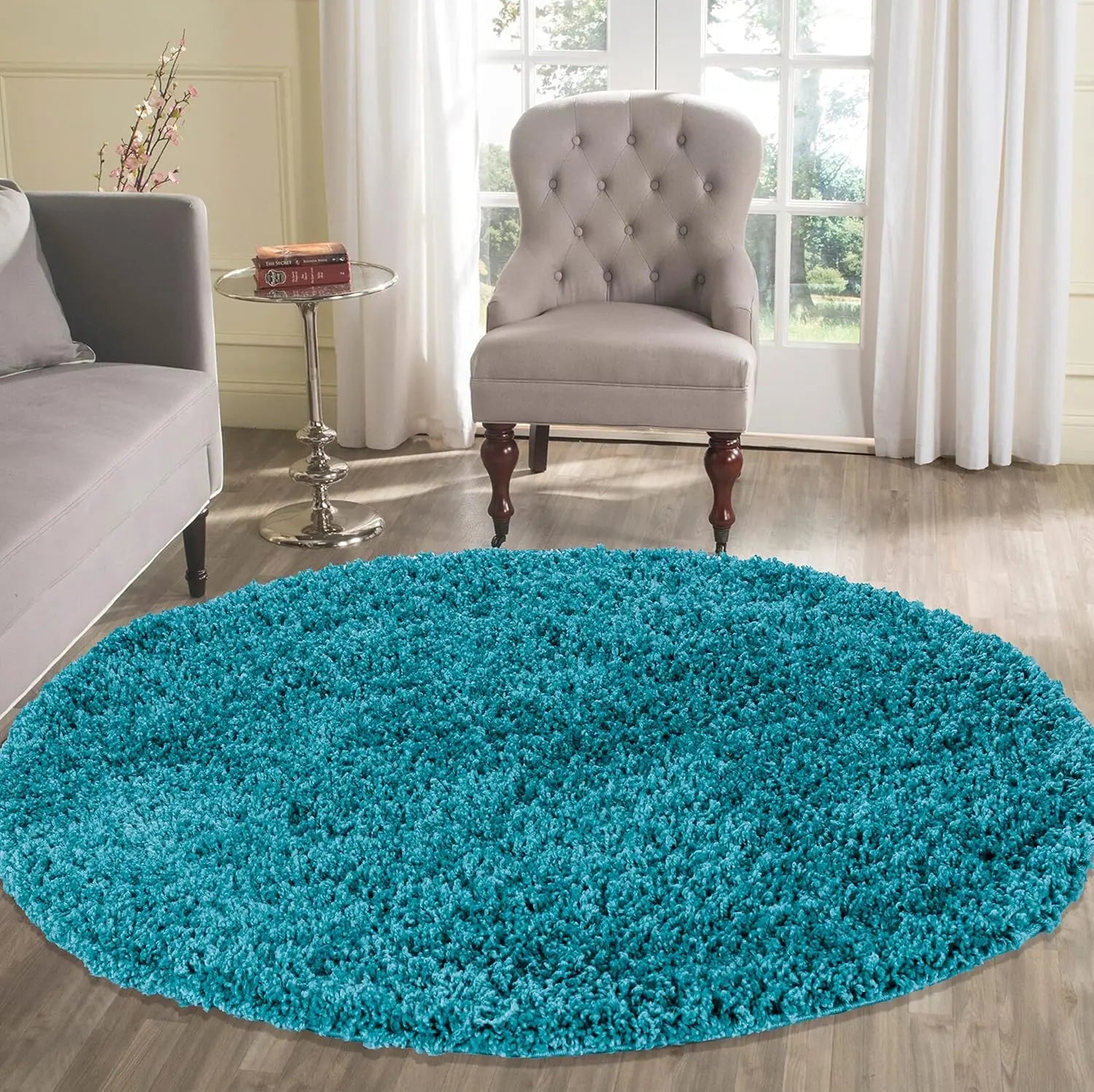 B-Ware Desire Rugs Teppich Teppichboden Wohnzimmerteppich Shaggy Rund Türkis 120 Cm