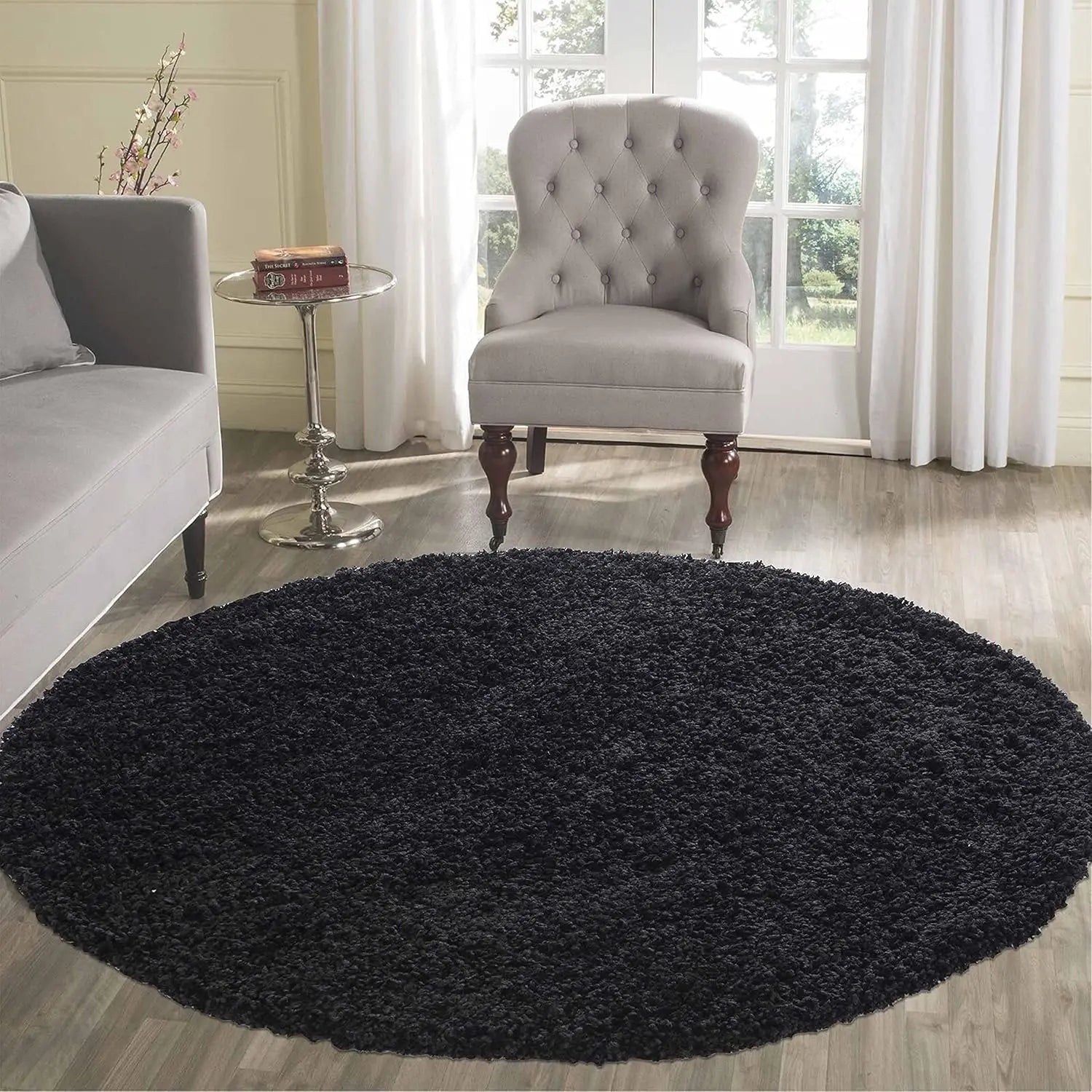 B-Ware Desire Rugs Teppich Teppichboden Shaggy Wohnzimmer Schwarz Einfarbig Rund 120 Cm