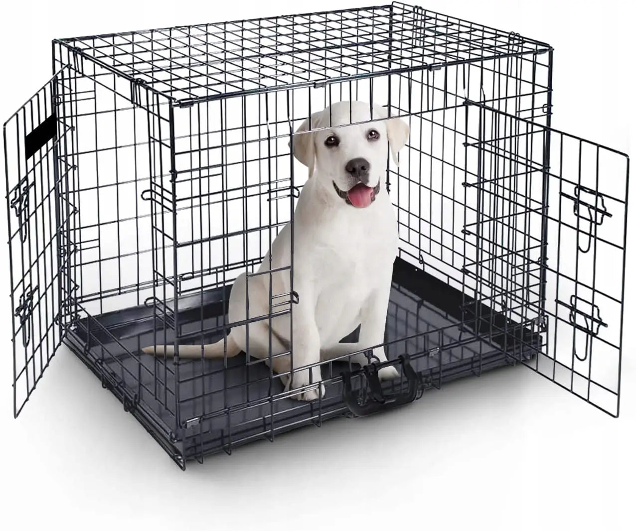 B-Ware Fur Dreams Hundekäfig Transportbox Metall Faltbar Doppel Tür Schwarz 76x46x53422