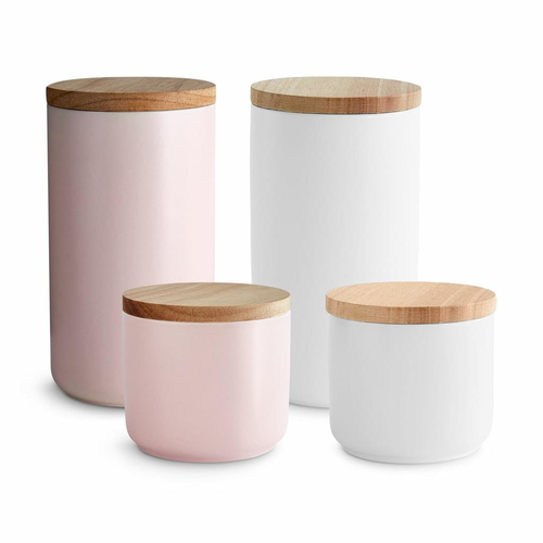 B-Ware Springlane Keramik Vorratsdosen Sweet Scandi Mit Holzdeckel Set Rosa Weiß 4 T 53