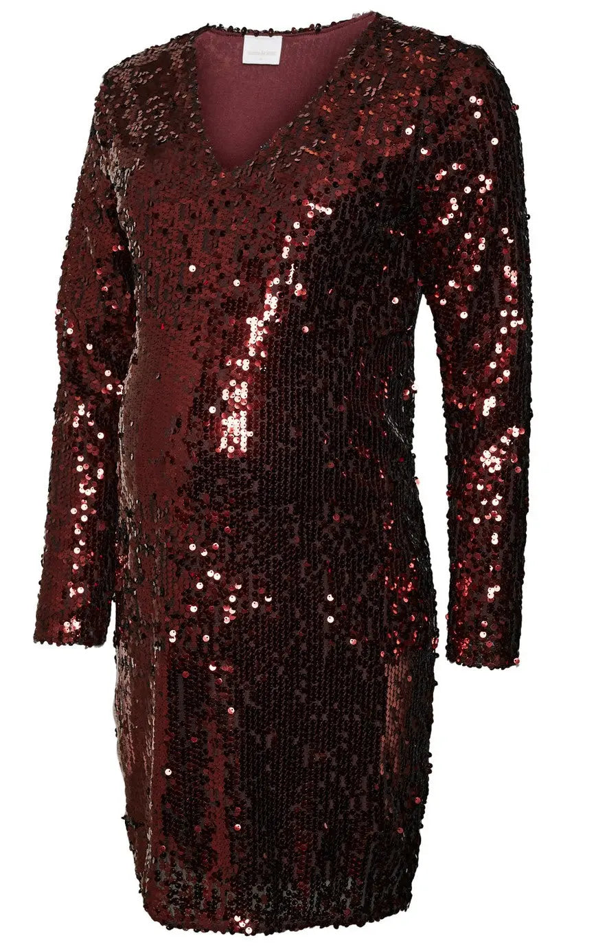 B-Ware Mamalicious Umstandskleid Kleid Schwangerschaft Party Rot Größe 40 Pailetten
