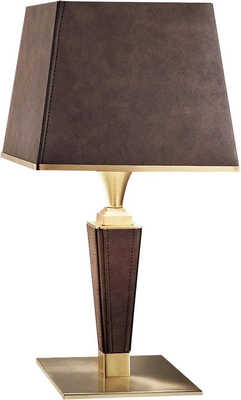 B-Ware Masiero Tischleuchte Lampe Darshan Lederbezug Wohnzimmer Dunkelbraun Gold