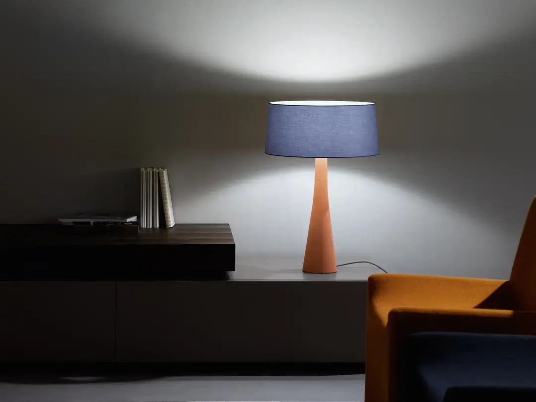 B-Ware Modo Luce Tischlampe Tischleuchte Aura Designer Lampe Blau Baumwolle Beton Stoff