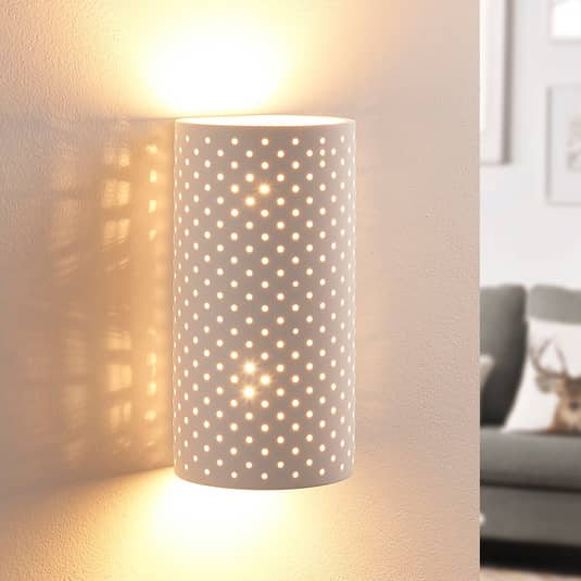 B-Ware Lindby Lochmuster Wandleuchte Tereza Aus Gips, Wandleuchte Lampe Leuchte Ip20
