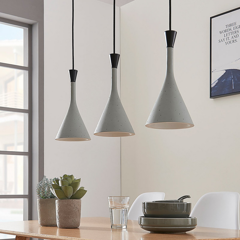 B-Ware Lindby Pendelleuchte Hängelampe Flynn Polyresin Betongrau Dreiflammig Led Lampe