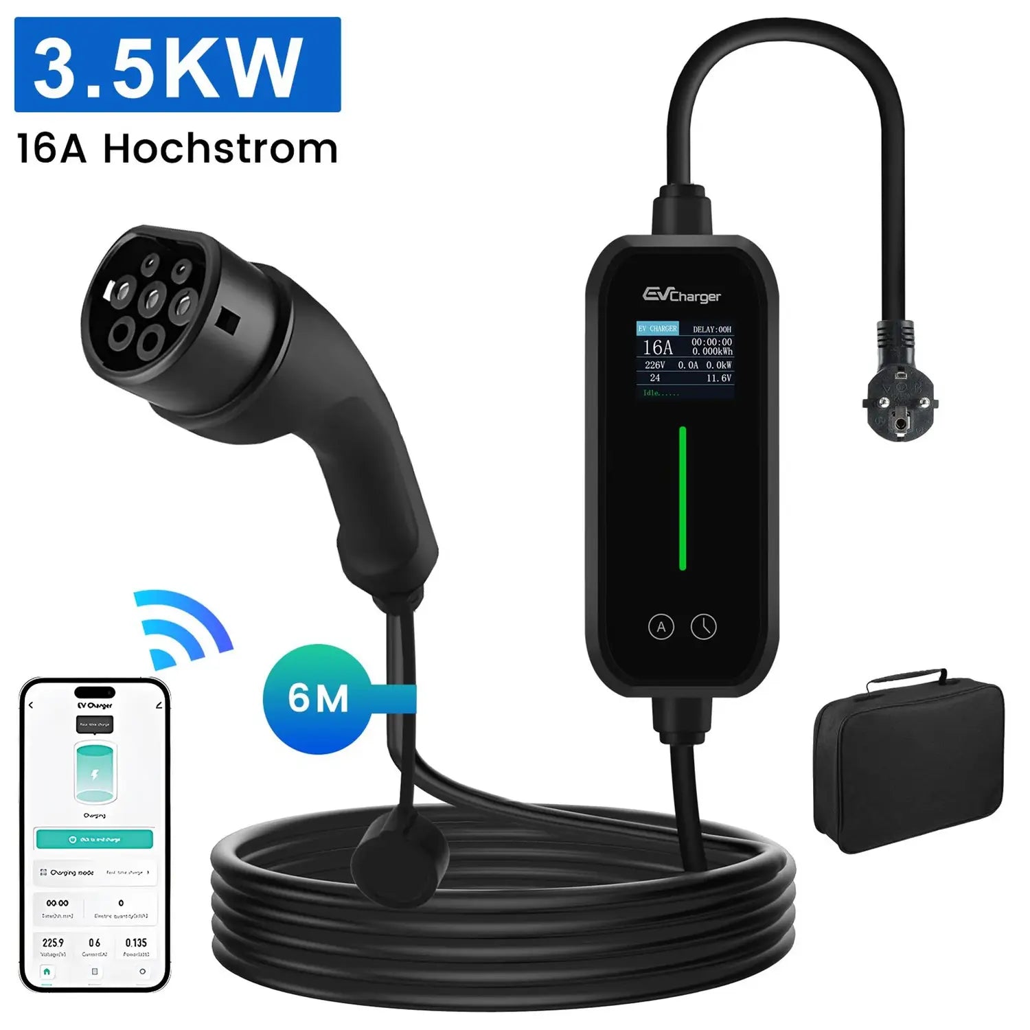 B-Ware Junsun Ladegerät Ladekabel Elektrofahrzeug Ev Auto App Wifi Tragbar Schwarz