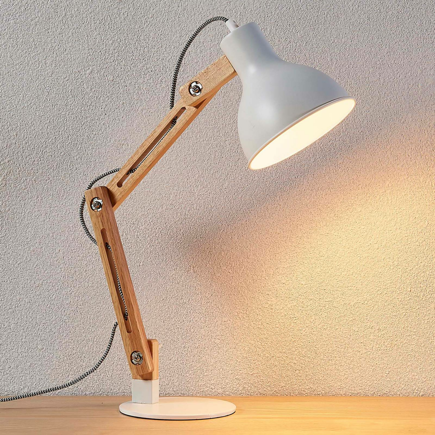 B-Ware Lindby Holz Schreibtischlampe Shivanja Schreibtischleuchte Lampe Weiß Schirm511