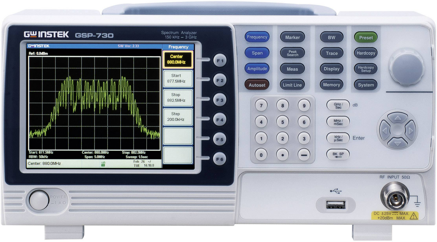 B-Ware GW Instek GSP-730 Werksstandard Oszilloskop Spectrum Analyzer 150KHz - 3GHz