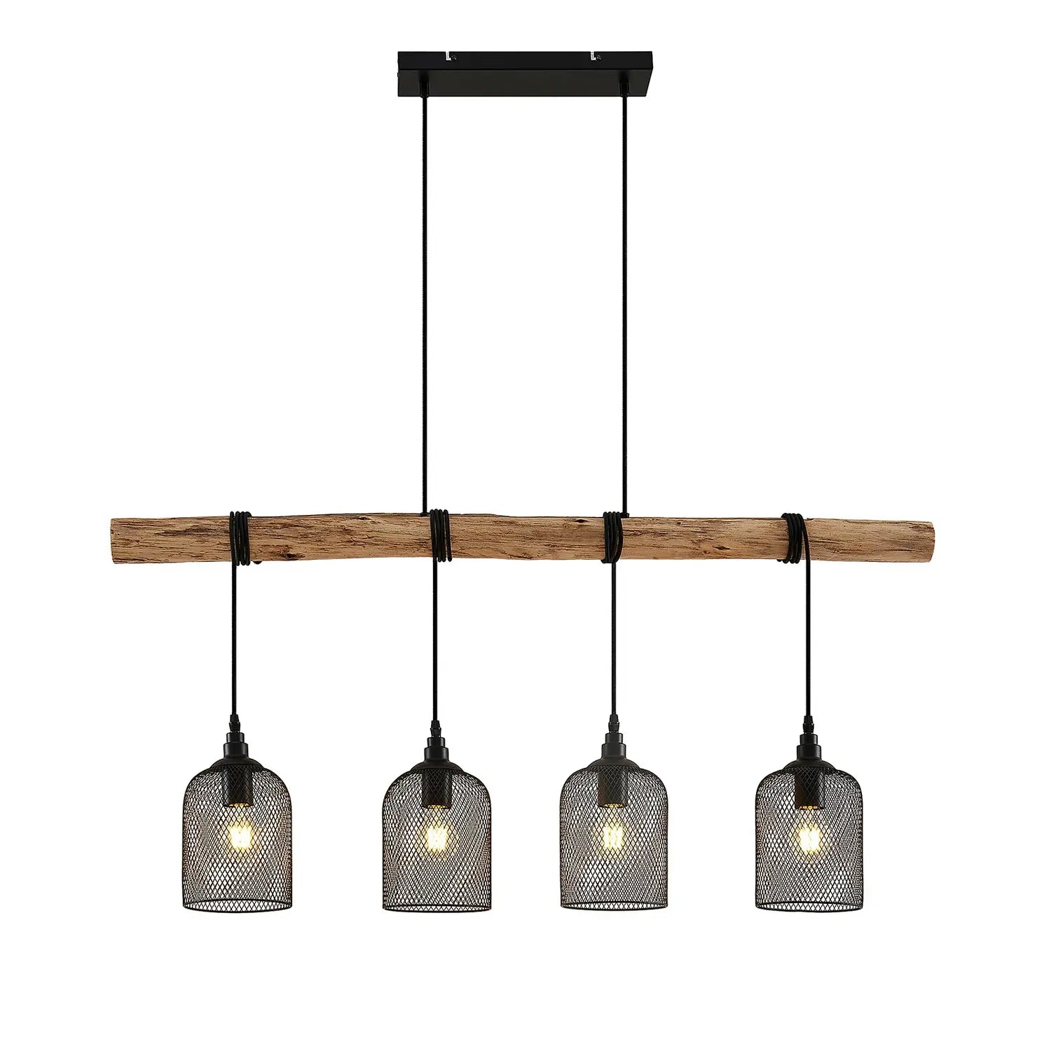 B-Ware Lindby Hängeleuchte Pendelleuchte Elrond Schwarz Holz E27 Led 4 Flammig 116 Cm