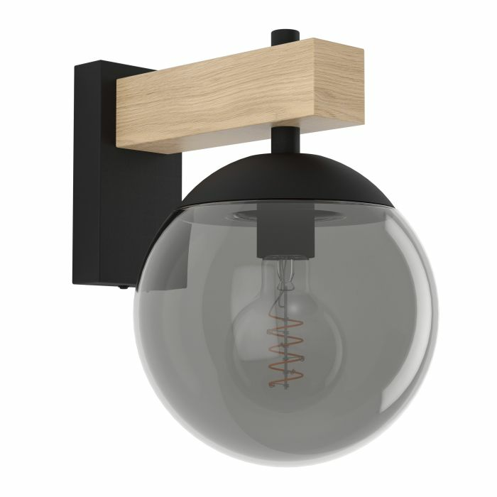 B-Ware Eglo Außenwandleuchte Bufalata Wandleuchte Wandlampe E27 Schwarz Holz Glas Rauch