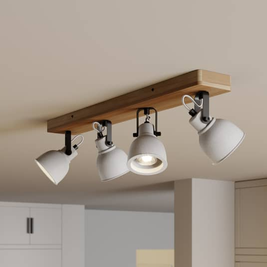 B-Ware Lindby Deckenleuchte Lampe Mitis Beton Grau Holz Dimmbar Wohnzimmer Esszimmer