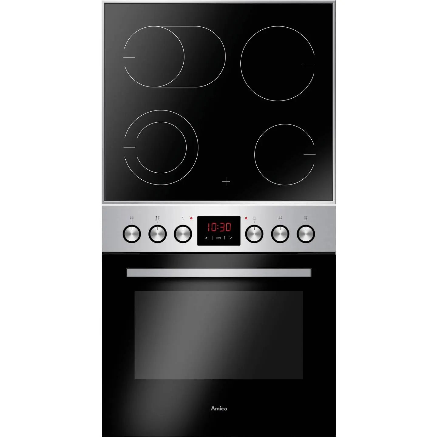 B-Ware Amica Backofen Herd Set Glaskeramik Kochfeld Edelstahl Schwarz Grill Umluft