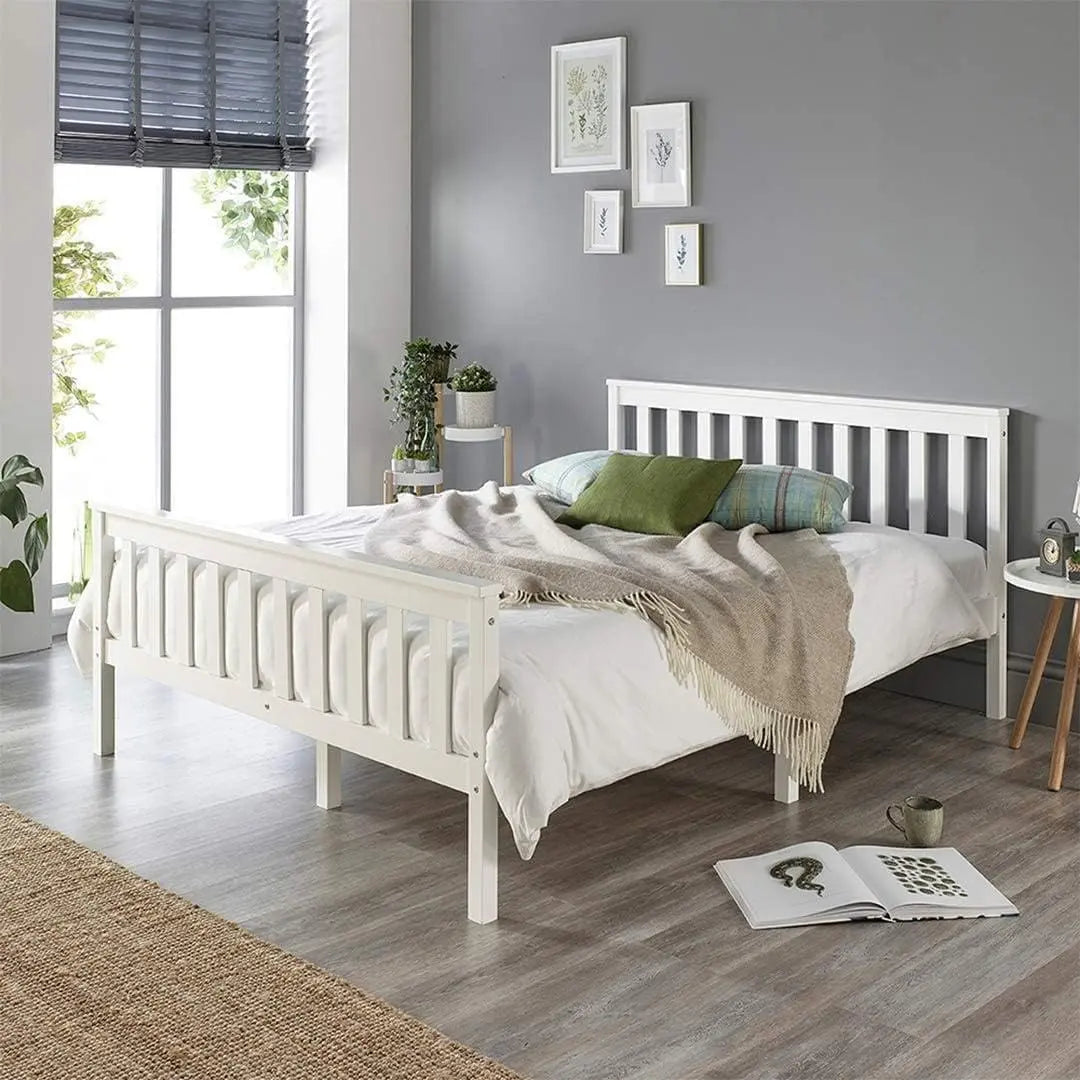 B-Ware Aspire Beds Holzbett Bettgestell Weiß Massivholz Kiefer Shaker Kopfteil Bett950