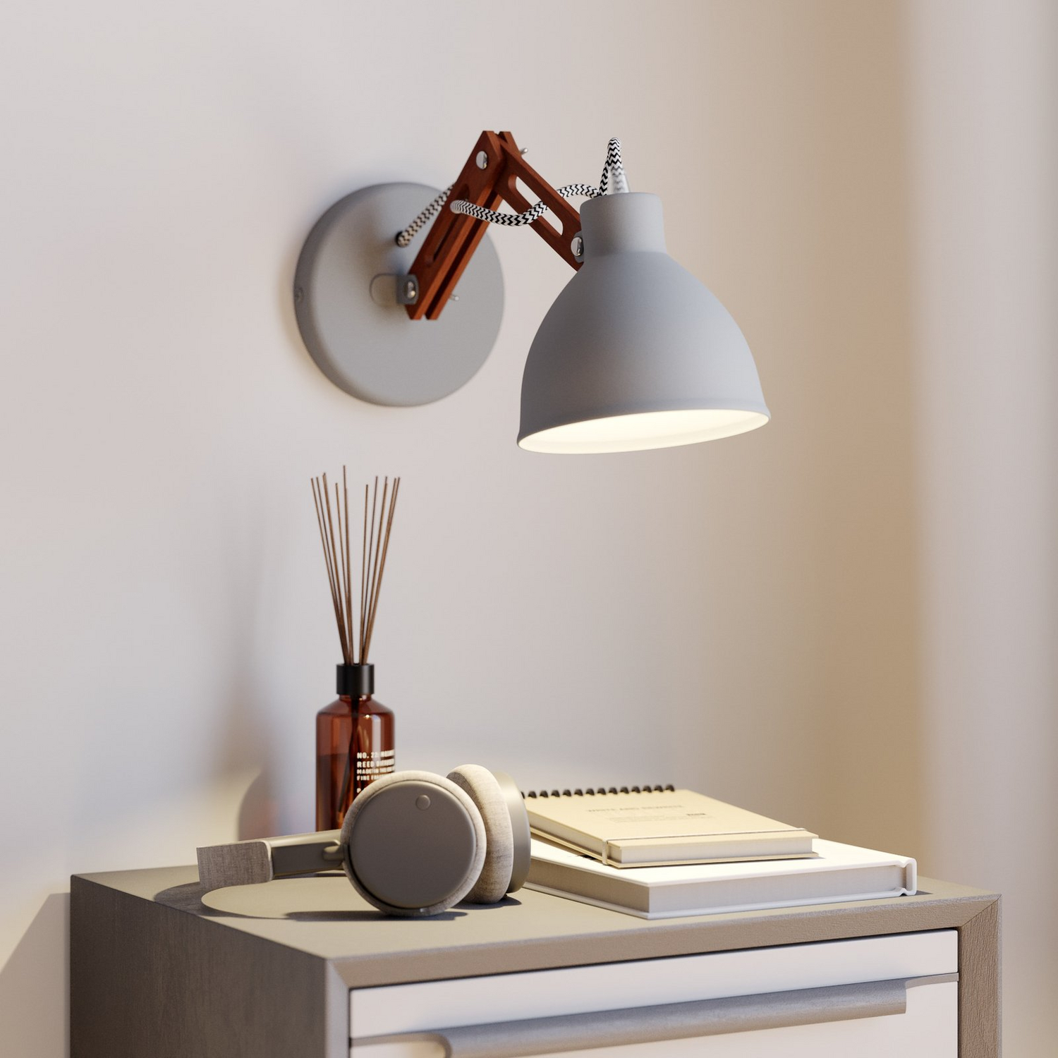 B-Ware Euluna Wandleuchte Skansen Wandleuchte Lampe Leuchte Holzarm Verstellbar Grau