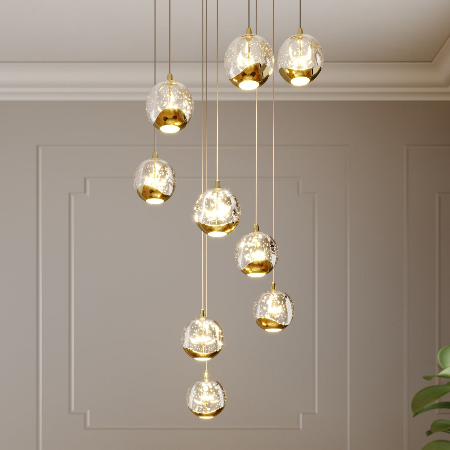 B-Ware Lucande Hayley Led Hängeleuchte Hängeleuchte Lampe Pendelleuchte 9 Flammig Gold