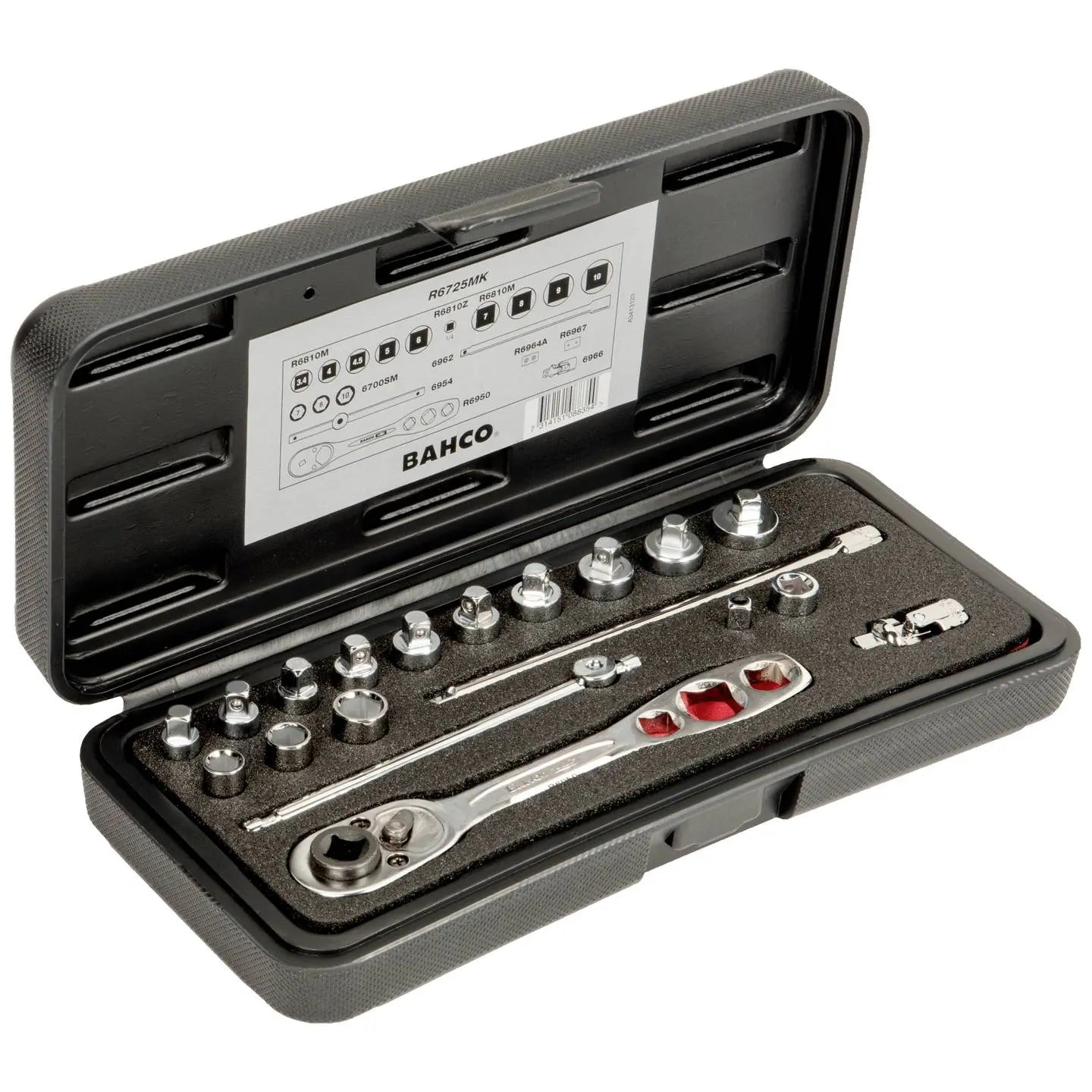 B-Ware Bahco Steckschlüsseleinsatz Set Werkzeugkasten 1/4 Zoll 19tlg Stahl Din3120