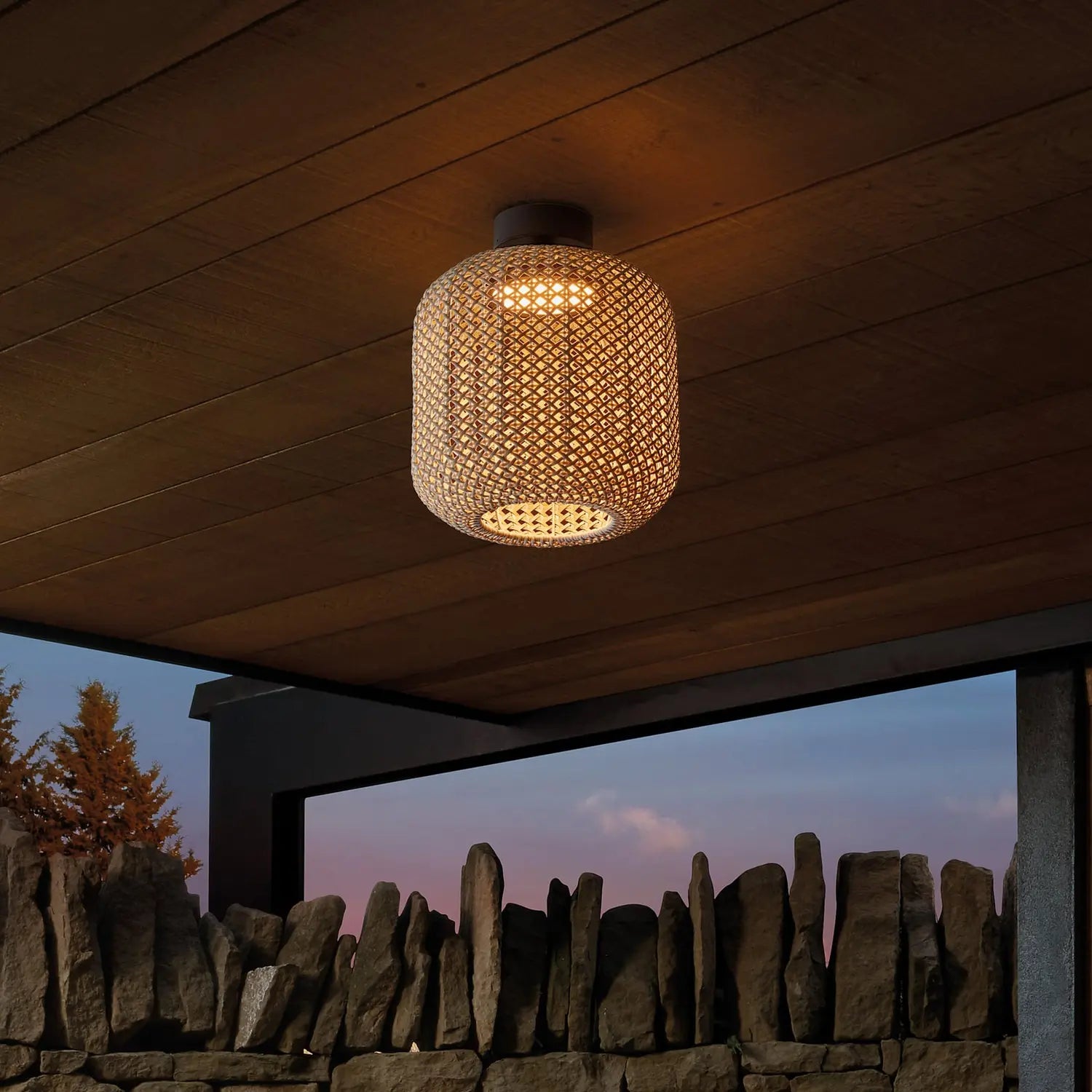 B-Ware Bover Deckenleuchte Außenlampe Led Nans Flechtgewebe Braun Outdoorleuchte
