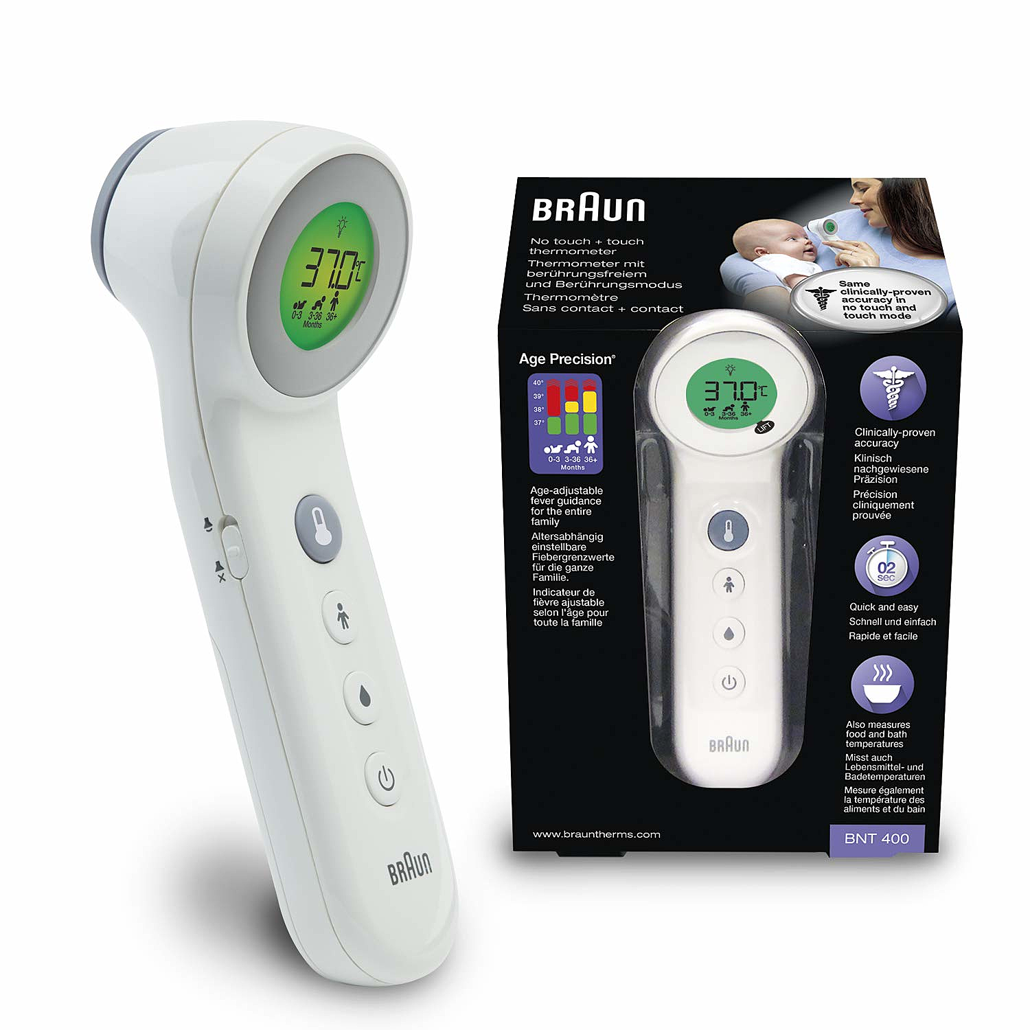 B-Ware Braun No Touch + Touch Thermometer Mit Age Precision Bnt400 We Stirnmessung Stirn