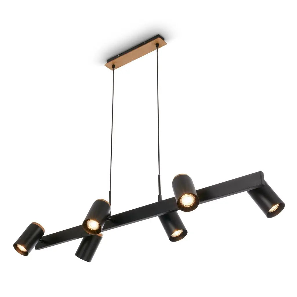 B-Ware Briloner Pendelleuchte Hängeleuchte Schwarz Esstischlampe Holz Gu10 Led 6 Flg