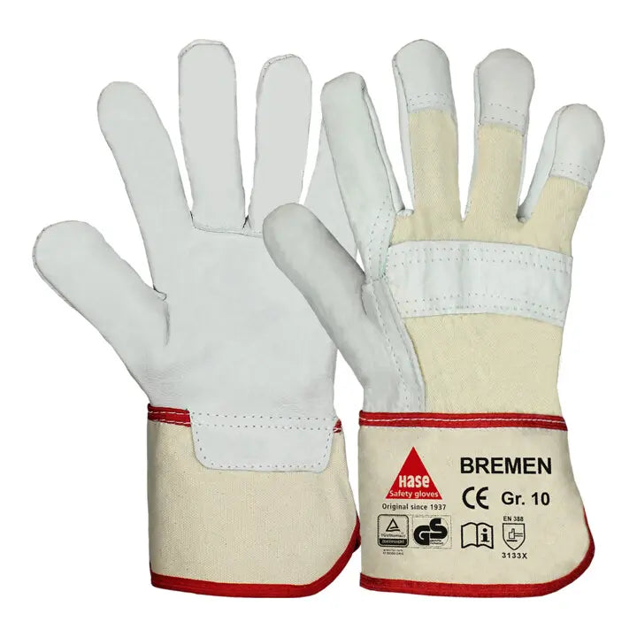 B-Ware Hase Arbeitshandschuh Schutzhandschuh Rindleder Natur Größe 7 Bremen 12 Paar