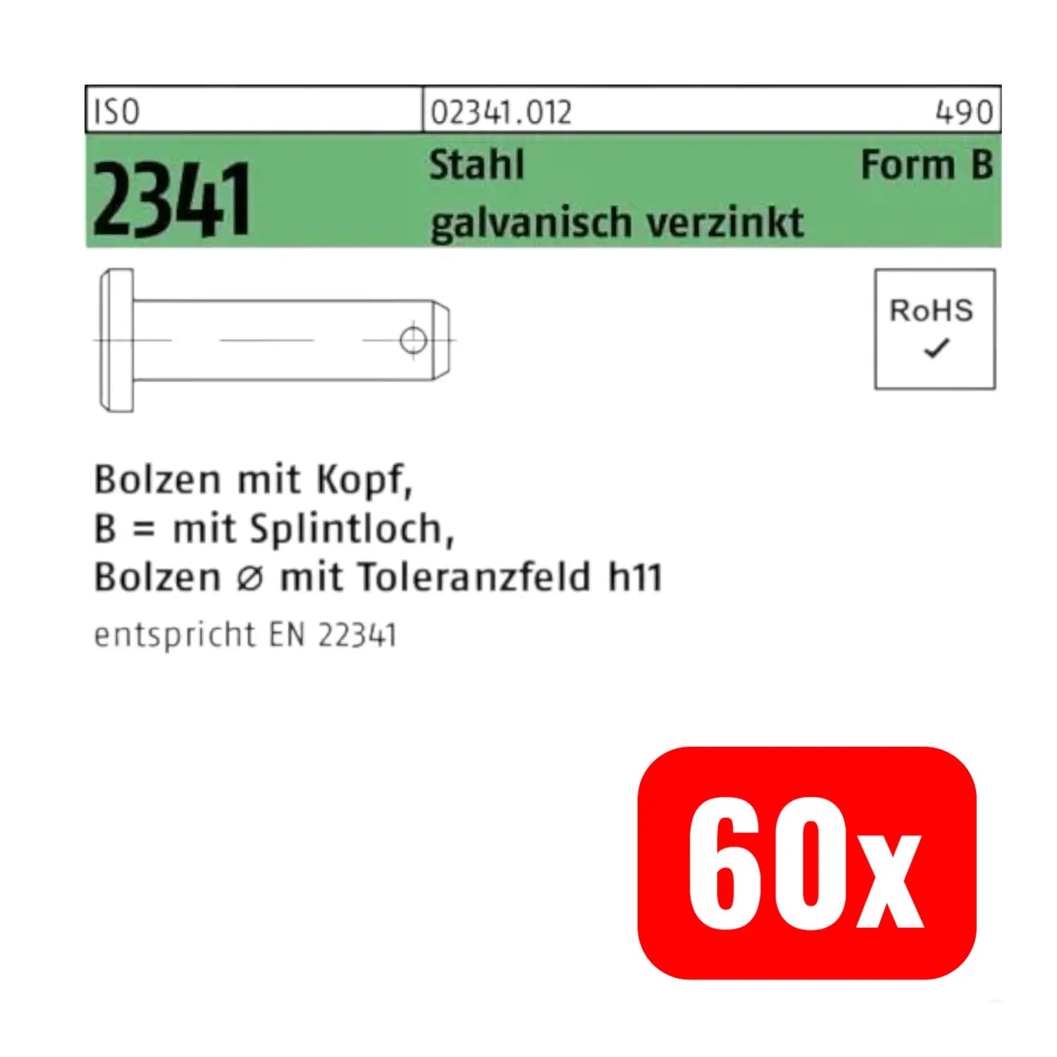 B-Ware Cab Fastening Bolzen Stift Iso 2341 Form B Stahl Splintloch 12 Mm 45 Mm 60 Stück