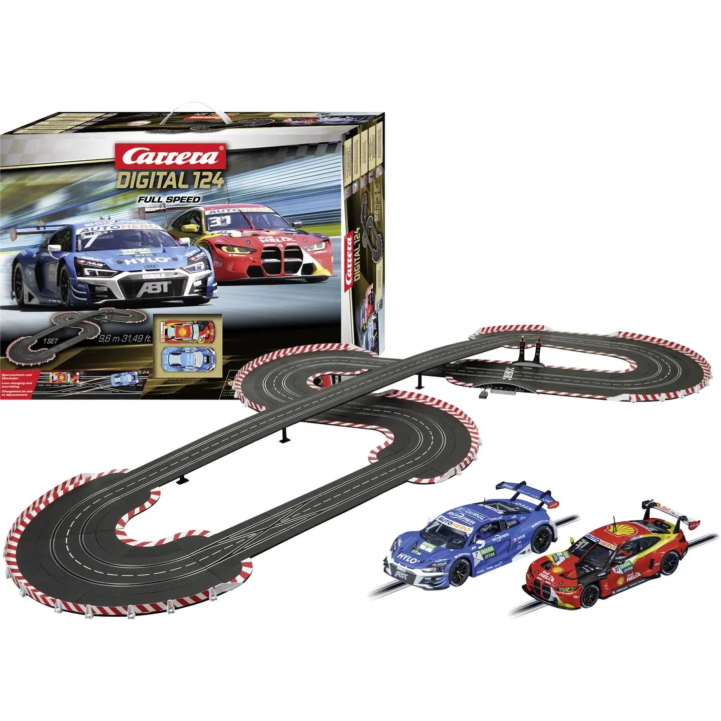 B-Ware Carrera Startset Rennbahn Digital 124 Autorennbahn Full Speed Audi R8 Bmw M4 Gt3