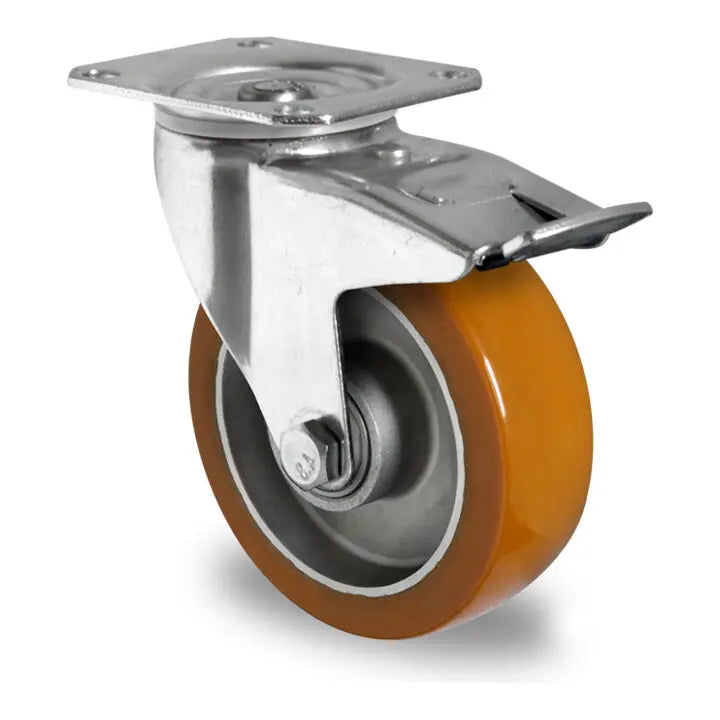 B-Ware Cascoo Lenkrolle Bockrolle Totalfeststeller Rad Aau5 Braun Doppelkugel 100 Mm