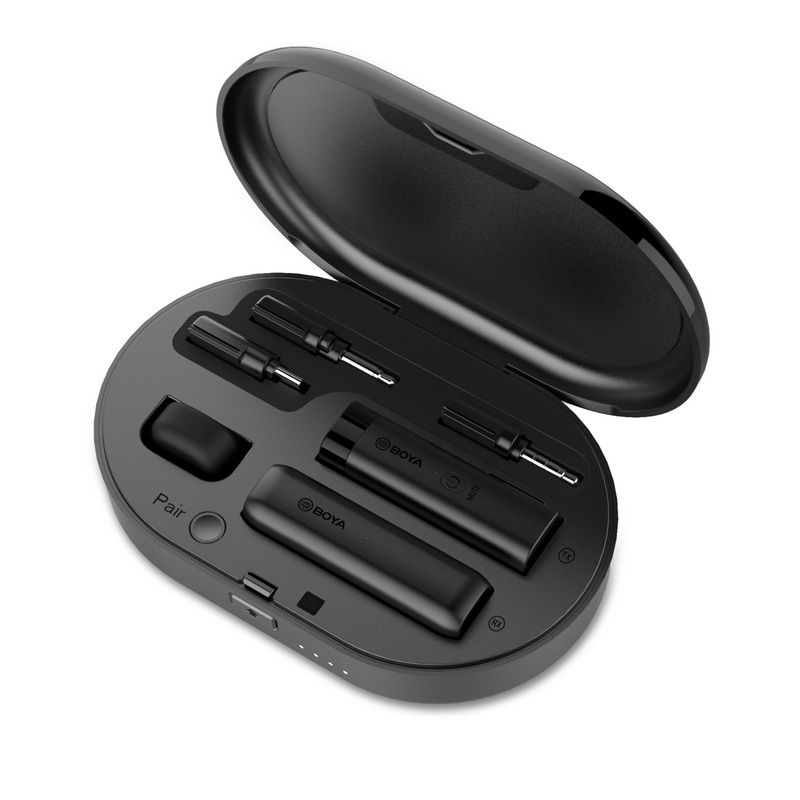 B-Ware Boya 23086 Handymikrofon Mikrofon Mikrofon Zujbehör Kopfhörer Ladecase 2,4 G Hz