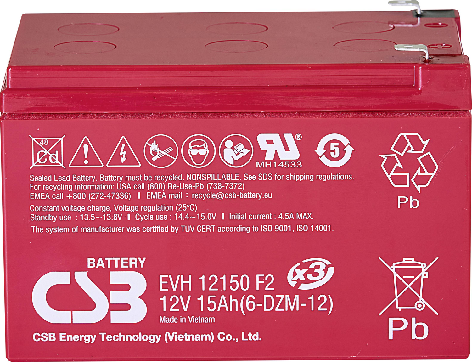B-Ware Csb Bleiakku Evh12150 X3 Batterie 12 V 15 Ah Zyklenfest Agm Akku Industrial Akku