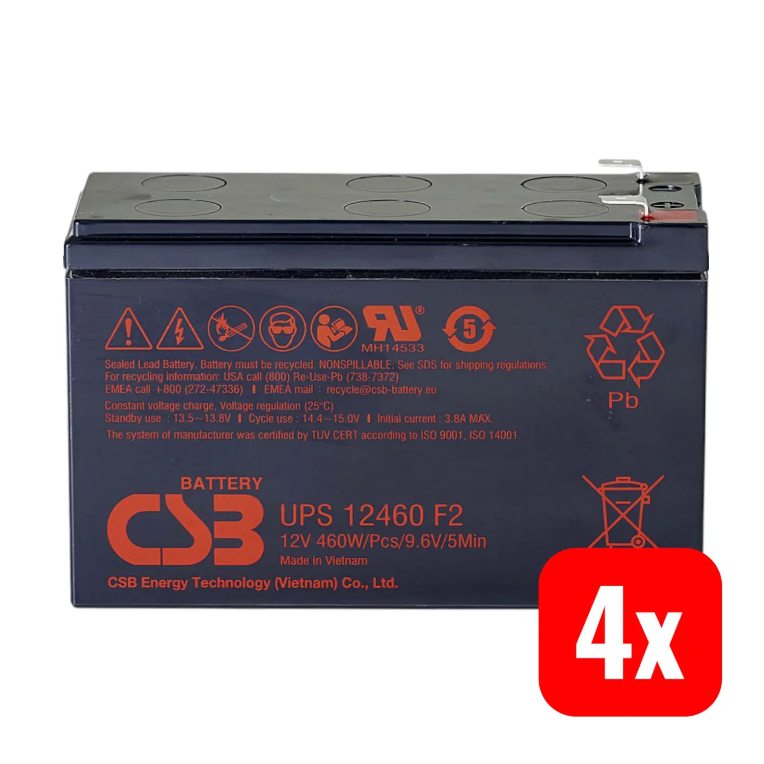 B-Ware Csb Battery Ups 12460 High Rate Ups12460 F2 Akku 12 V 9.6 Ah Blei Vlies Agm 4 Stück