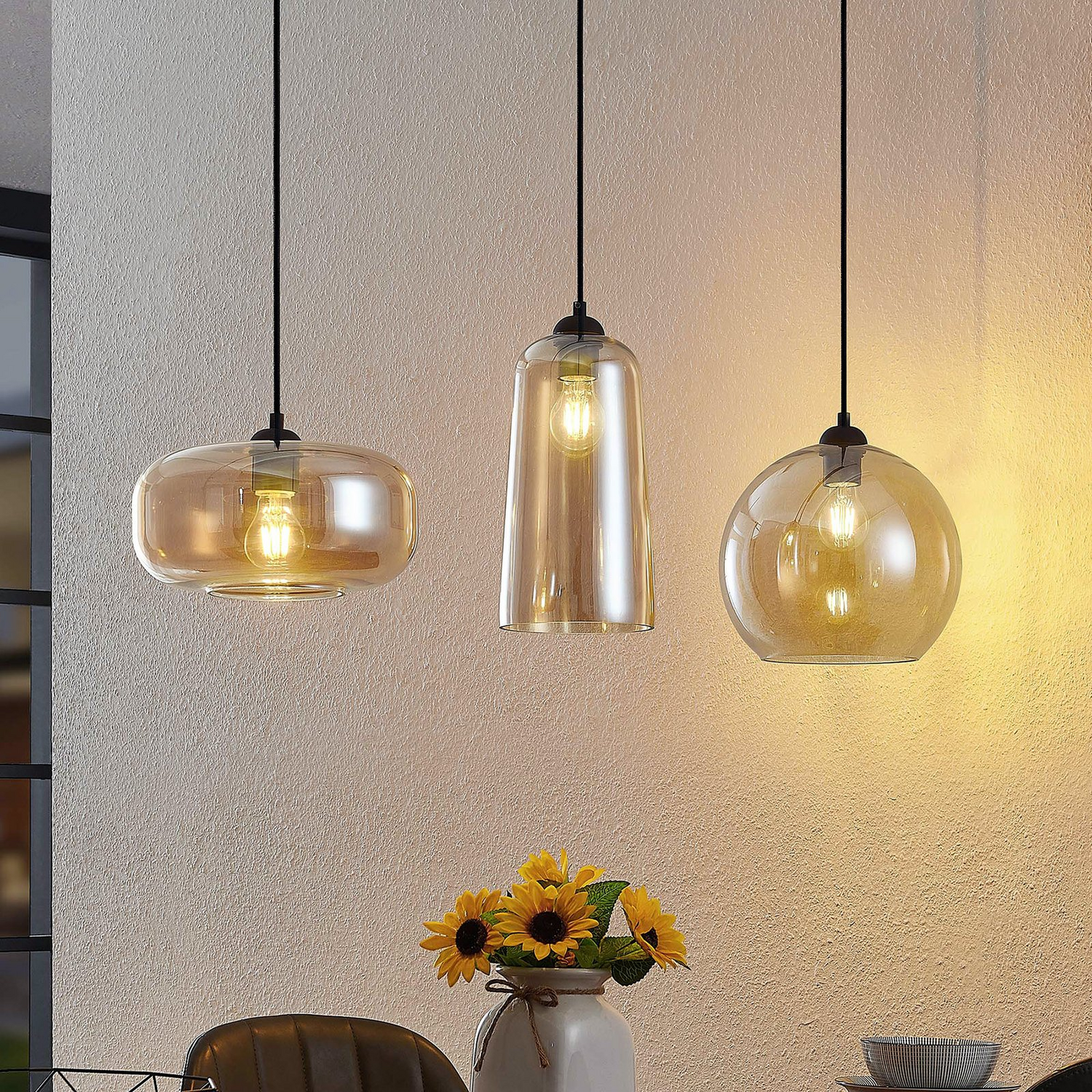 B-Ware Lucande Wilja Hängeleuchte Hängelampe Licht Lampe Leuchte E27 Dreiflammig Amber