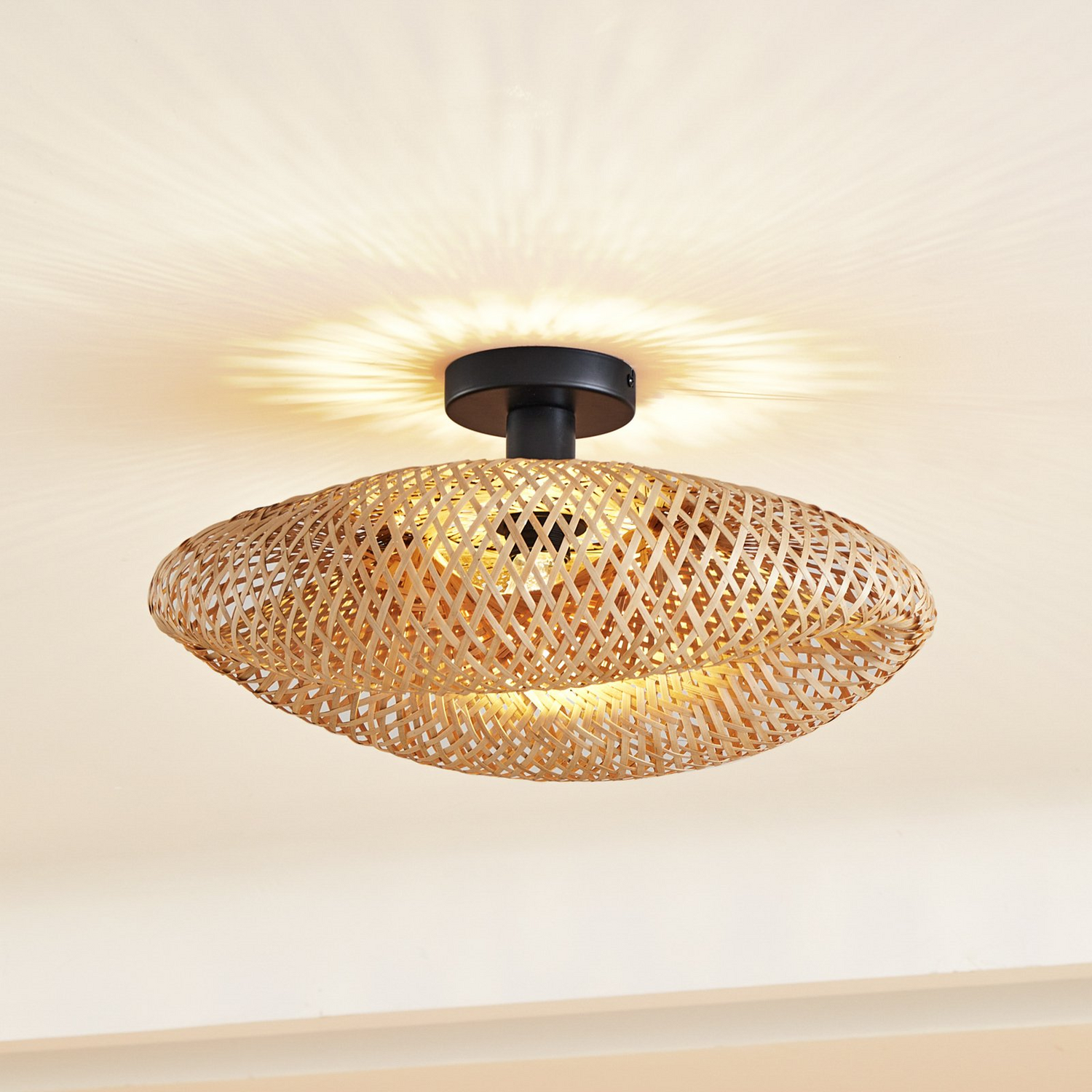 B-Ware Lindby Deckenleuchte Eleane Bambus Natur ø 50 Cm Deckenlampe Lampe Leuchte Spot