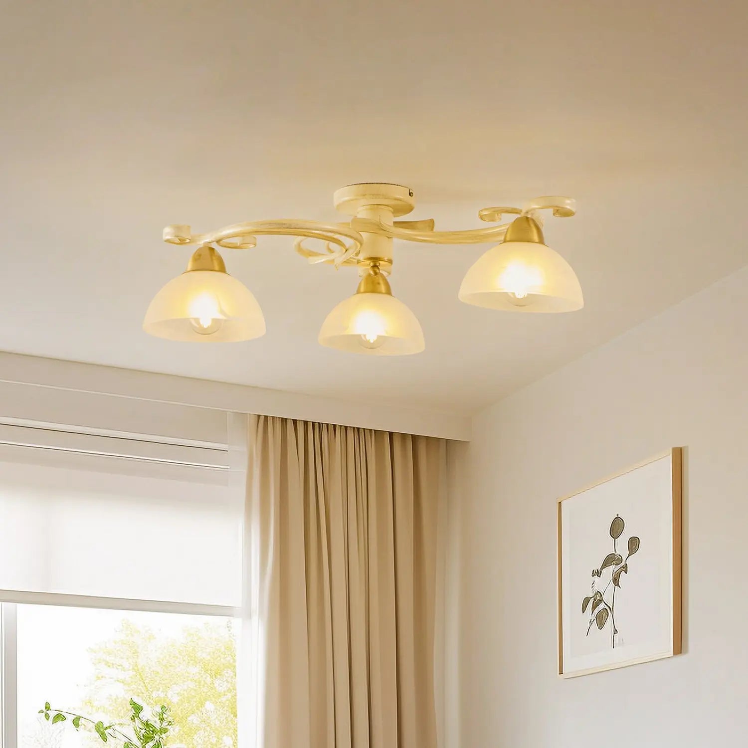 B-Ware Euluna Deckenlampe Lampe Leuchte Flora Glasschirm Weiß Messing Siehe Text