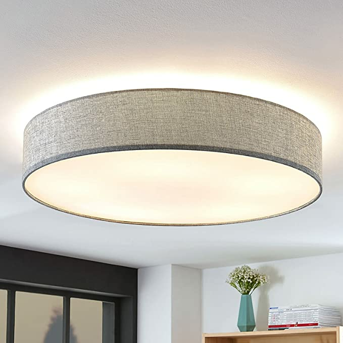 B-Ware Lindby Deckenlampe Gordana Aus Grauem Leinen, 76 Cm Leuchte Lampe Ip20 E27 A++