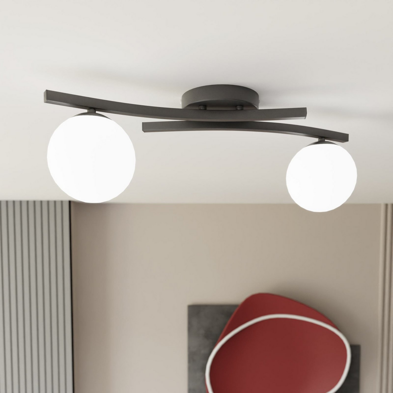 B-Ware Opus Deckenlampe Leuchte Hauptlicht Länge 60 Cm Opal Schwarz Glas 2 Flg