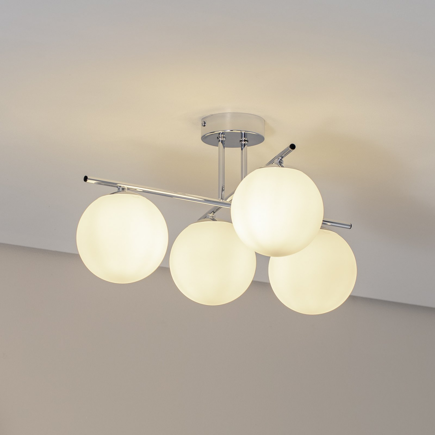 B-Ware Domiluce Aurora Deckenleuchte Lampe Chrom Glas E14 4 Flammig ø 50 Cm Weiß Metall