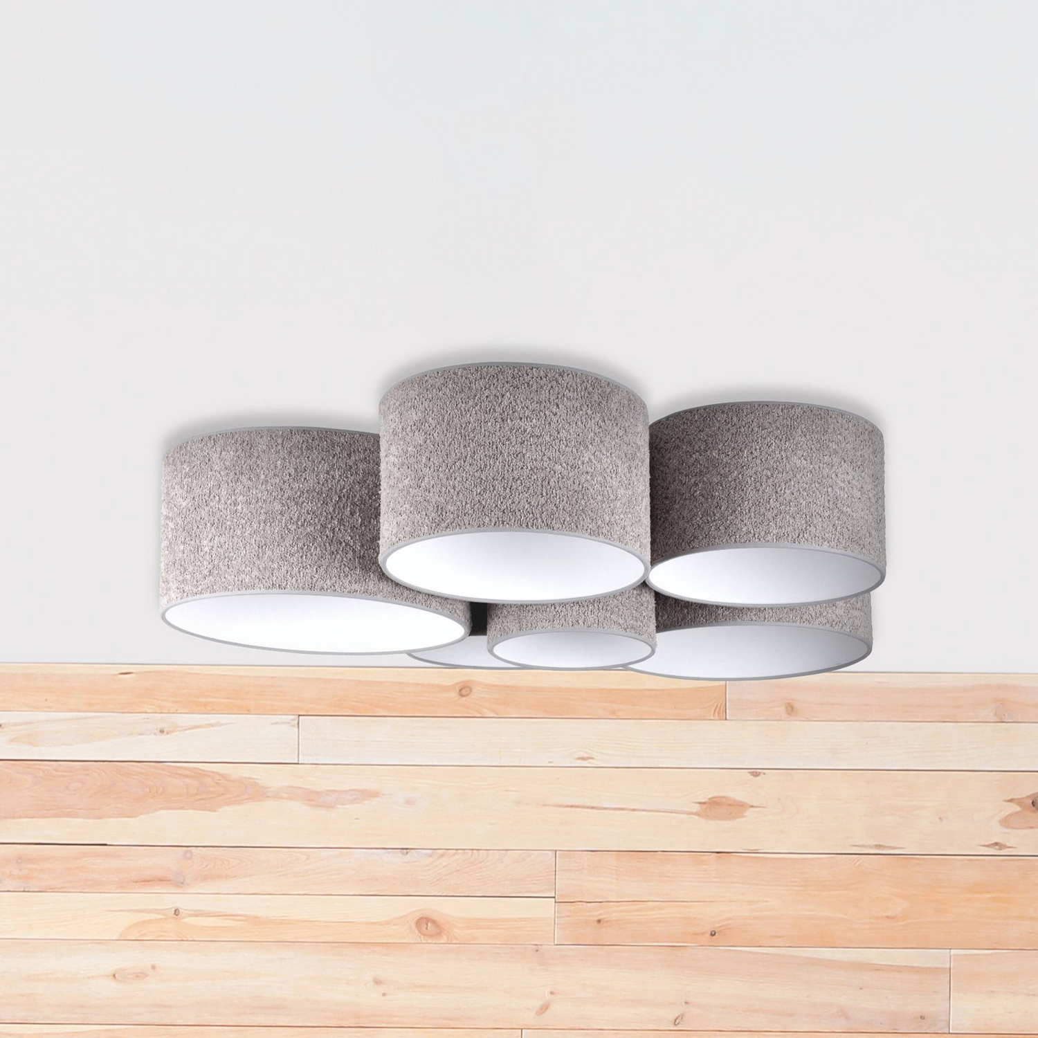 B-Ware Boucle Deckenleuchte Lampe Hauptbeleuchtung Sechs Schirme Grau Wohnraum