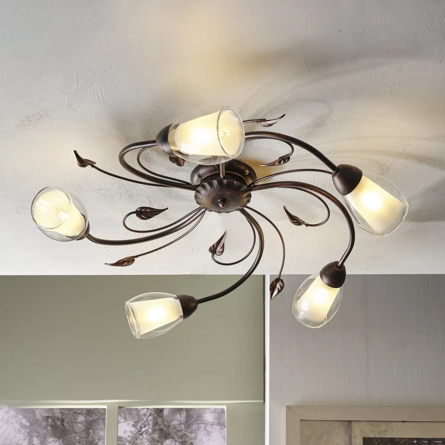B-Ware Liliana Deckenleuchte Lampe Metall Schwarz Rotgold Wohnzimmer Esszimmer Glas