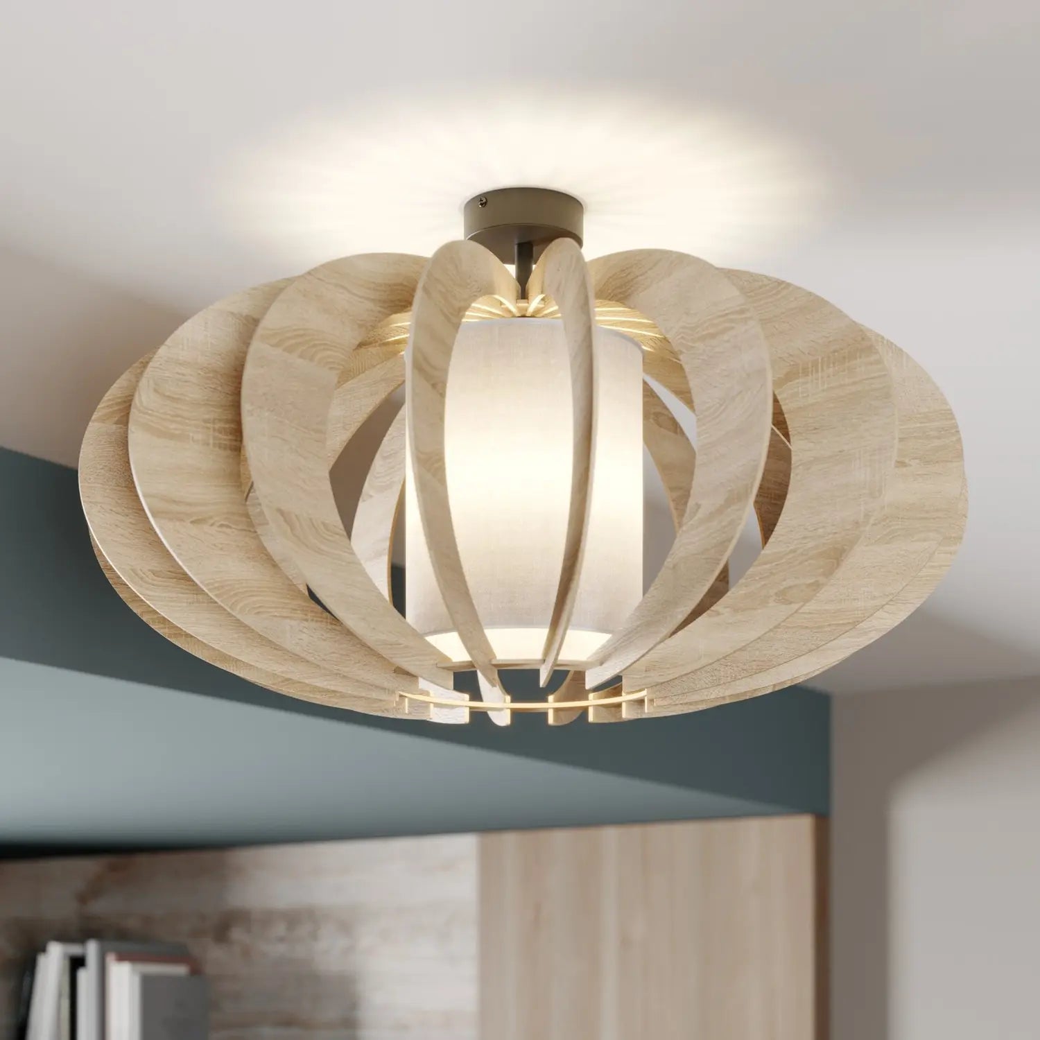 B-Ware Euluna Deckenlampe Modern A L Mit Holz Lamellen ø 60 Cm Deckenlampe Lampe E27